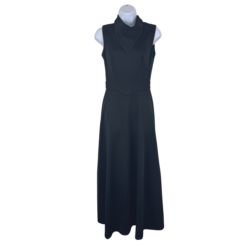 Vintage Black‎ Maxi Dress ILGWU Funnel Neck Minimalist Mod Evening 90s Minimal